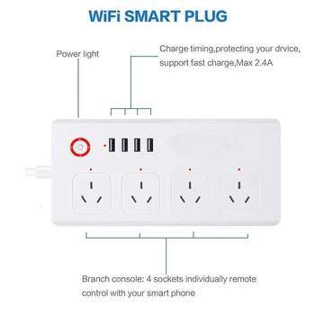 Wifi Smart Power Strip Surge Protector Balso Kontrolė 4 AC AU Rozetės Kištuko Lizdą su USB Įkrovimo Uostų 1,5 m ilgintuvas