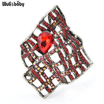 Wuli&baby Red Crystal Geometrijos Formos Sagės Moterų kalnų krištolas Asmenybės Stiliaus Vestuvėms Pokylių Sagės, Segtukai, Dovanos