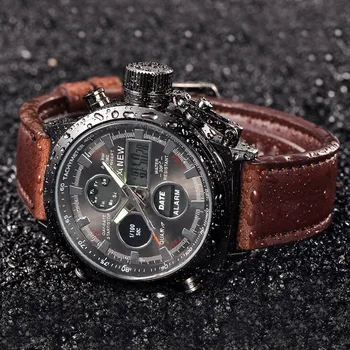 XINEW Prabanga Mens Watch Kvarco Aukštos Kokybės Sporto Karinės Armijos Odos LED Laikrodžiai Analoginis Nerūdijančio Plieno Riešo Žiūrėti zegarek