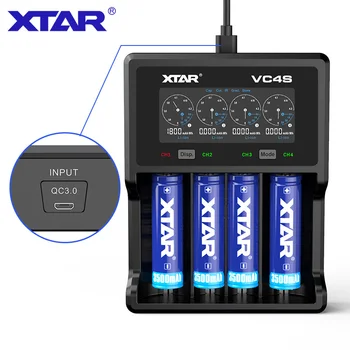 XTAR VC4S Akumuliatoriaus Įkroviklį, Ekranas Max 3A QC3.0 Greito Įkrovimo Už AAAA AAA 10440-32650 Įkraunamų Baterijų USB Įkroviklius 18650