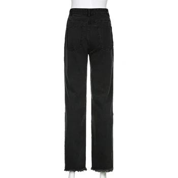 Y2K EGIRL Indie Estetika Aukšto Juosmens Kankina Black Džinsai Vintage Skylės Pločio Kojų Baggy Pants 90-ųjų Mados Tiesiai Džinsinio audinio Kelnės