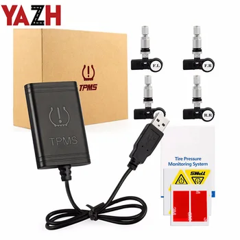 YAZH 2020 m. naujų automobilių USB PSSS plug and play padangų slėgio stebėjimo sistema, 4 belaidės vidaus jutiklio versija 