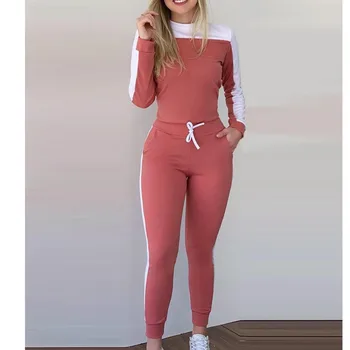 YICIYA 2020 m. Rudenį Colorblock Rožinė Ir Balta ilgomis Rankovėmis Viršuje & Raišteliu Kelnės Nustatyti Moterų Atsitiktinis 2 dalių Komplektas Tracksuit Sportwear