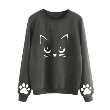 YUANYUANJYCO rudenį mielas crewneck palaidinukė moterų mados katė spausdinti negabaritinių juoda pastelinių drabužius kawaii drabužių patenka 2020 m.