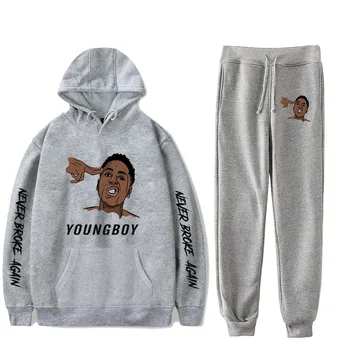 Youngboy Niekada Įveikė Vėl Hoodes 2VNT Rinkiniai Tracksuit Mados Hip-Hop Kostiumas Sweatpants Vyrai Moterys Gobtuvu Palaidinės Sporto Kelnės