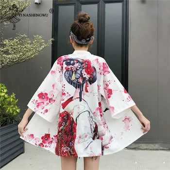 Yukata Moterų Harajuku Cardigan Japonų Kimono Azijoje Vasarą Skaitmeninis Atspausdintas Marškinėliai Topai Kimono Cosplay Atsitiktinis Moteris Kimonos Kawaii