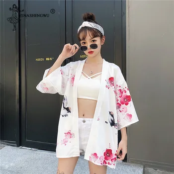 Yukata Moterų Harajuku Cardigan Japonų Kimono Azijoje Vasarą Skaitmeninis Atspausdintas Marškinėliai Topai Kimono Cosplay Atsitiktinis Moteris Kimonos Kawaii