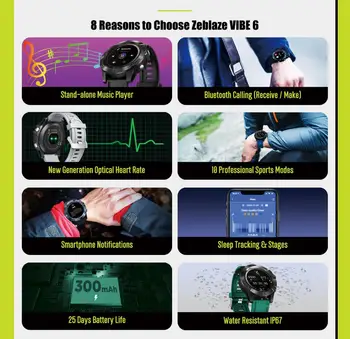 Zeblaze VIBE 6 savarankiškas Muzikos Grotuvas Smart Žiūrėti Gauti/Padaryti Skambutį, Širdies ritmas, Kraujo Spaudimas 25 Dienų Baterija Smartwatch