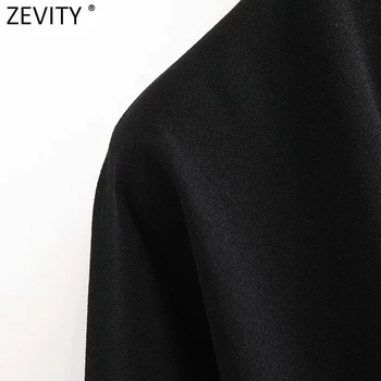 Zevity 2021 Moterų Mados Žibintų Mova, Mygtukai Atsitiktinis Juoda Moteriška Palaidinė su V Kaklo Klostyti Juosmens Marškinėliai Prašmatnus Chemise Viršūnes LS7484