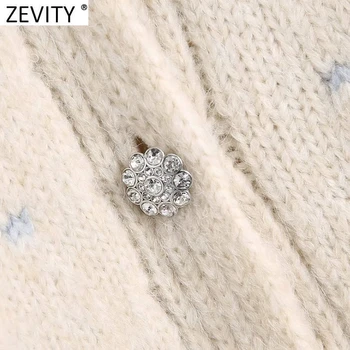 Zevity 2021 Naujas Moterų Mados Deimantų Krūtinėmis Nėrimo Twist Mezgimo Megztinis Moteriška Elegancija Ilgomis Rankovėmis Atsitiktinis Susagstomi Megztiniai Viršūnes S668