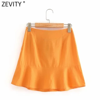 Zevity Naujas Moterų vientisos spalvos tvarsčiu lino linija sijonas faldas mujer ponios pusėje užtrauktukas vestidos atsitiktinis chic mini sijonai QUN665