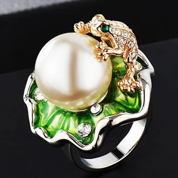 Zlxgirl papuošalai imitacija, perlų piršto žiedai, papuošalai moterims šalis dovanos mielas Žalia varlė gyvūnų aukso žiedai, papuošalai kiekvieną kūno