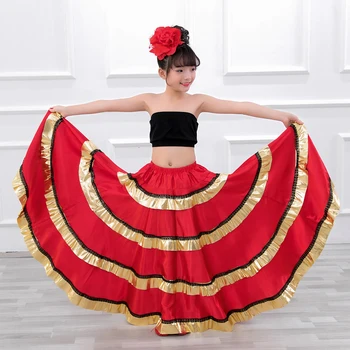 Čigonų Stiliaus Princesė Merginos Pilvo Šokio Kostiumai Ispanų Tradicinių Flamenko Sijonas Satino Sklandų Plius Dydis Swing Sijonas, Suknelė