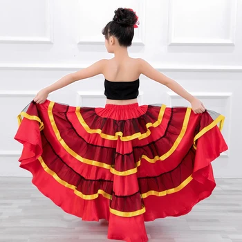 Čigonų Stiliaus Princesė Merginos Pilvo Šokio Kostiumai Ispanų Tradicinių Flamenko Sijonas Satino Sklandų Plius Dydis Swing Sijonas, Suknelė