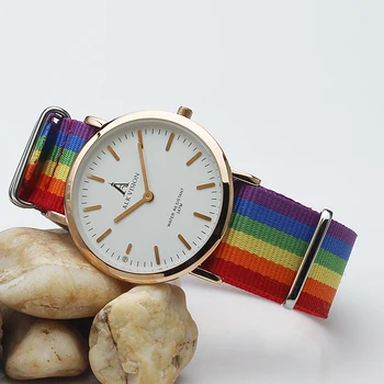 ŠARMINIO Pasididžiavimas LGBT Vyrų Laikrodžiai Nailono Vaivorykštė Dirželiu Laikrodis Laikrodis Paprasta Nerūdijančio Plieno Vyrų Drobė Diržas Slim Dial Kvarco Žiūrėti