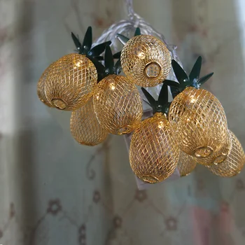 Šaliai Dekoro metalo aukso ananasų Baterija String Žibintai, Festivalis Apdaila Žibintai, namų kambario dekoro šviesos 10 led