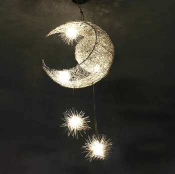 Šiuolaikinės Asmeniniams Moon Star Liustra su 5 Šviesos G4 Vaikų Miegamasis Blizgikliai kabo namuose, dekoratyvinis Šviestuvas Apšvietimas