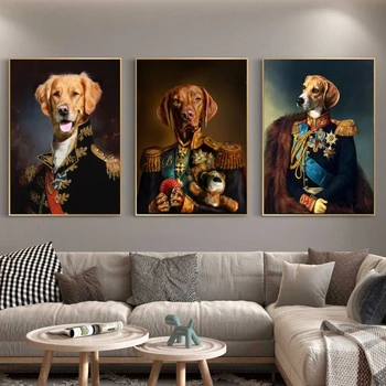 Šuo Karinę Uniformą Drobės, Paveikslai ant Sienų, Menas, Plakatų ir grafikos Klasikinės Gyvūnų, Šunų Bendrieji Meno Cuadros Nuotraukas