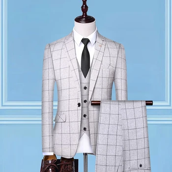 (Švarkas+Liemenė+Kelnės) Naujas Aukštos klasės vyriški Vestuvių Suknelė, Klasikinis Britų Pledas Verslo Laisvalaikio Kostiumas Formalaus Trijų dalių Kostiumą