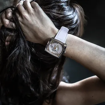 Šveicarijos Prekės ženklas AGELOCER Ponios Mechaninė Žiūrėti Moterims Laikrodžius Skeletas Aikštėje Laikrodžiai Odinis Dirželis Dovana +BOX 5609A10