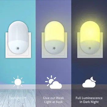 Šviesos Jutiklis Kontrolės Mini LED Nakties Šviesa tamsią Naktį Vaikų, Miegamojo, Naktiniai staleliai, Lempa su ES/JAV/UK Plug Kūdikis Miega Šviesos