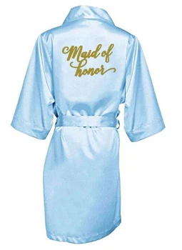 šviesiai mėlyna skraiste aukso raidė kimono satino pižama vestuvių apdarą bridesmaid, sesuo, mama nuotaka rūbeliai