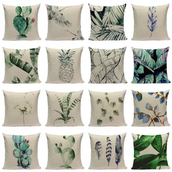 Žali lapai pagalvėlių apvalkalus Atogrąžų Skalbiniai, Pagalvės užvalkalą augalai, kaktusai Aikštėje Skatinimo Namų Dekoro custom print mesti pagalvės