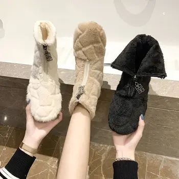 Žiemos 2020 moterų batai dirbtiniais trumpas pliušinis sniego batai plokščiadugnis Mink Batai Moterų Žiemos Mink Plaukų pliušinis viršutinis medvilnės batai