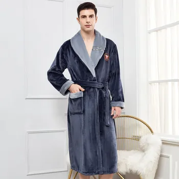 Žiemos Flanelė Sleepwear Chalatas Kimono Suknelė Tirštėti Ilgą Pižamą Plius Dydis 3XL 4XL Atsitiktinis Vyrų Minkštas Chalatas Laisvi Namų Drabužiai
